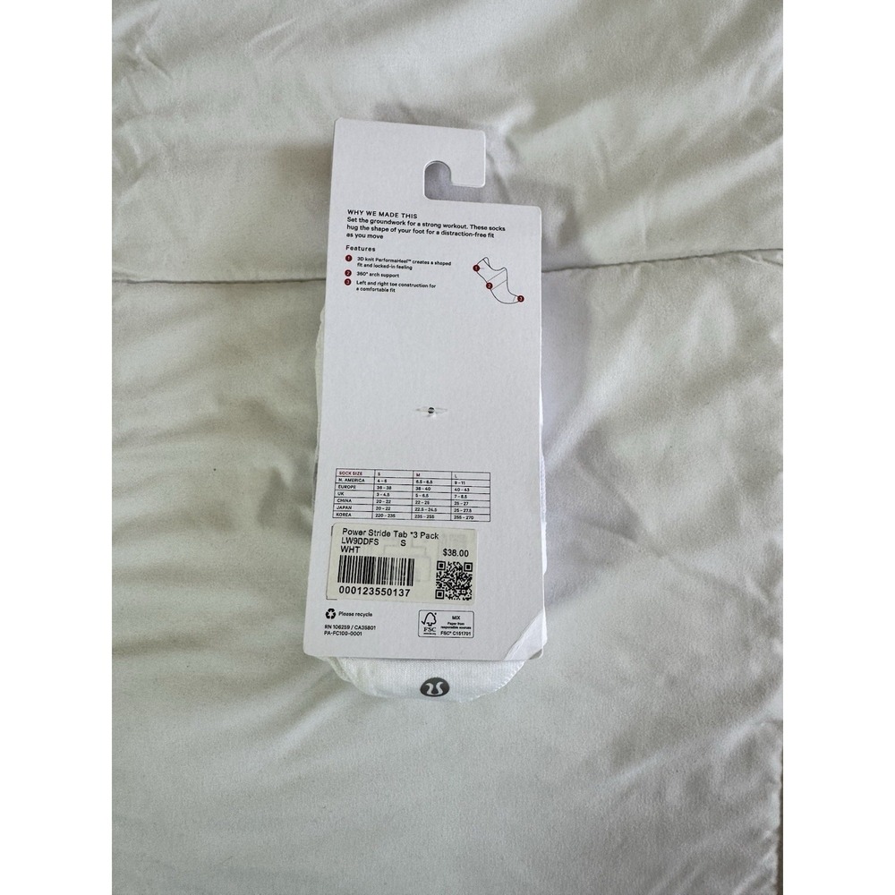 NWT Small Lululemon Power Stride Tab Socks *3 Pack WHT White $38 Low Cut - Picture 3 of 6